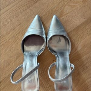 H&M Metallic Silver Pointed Slingback Heels